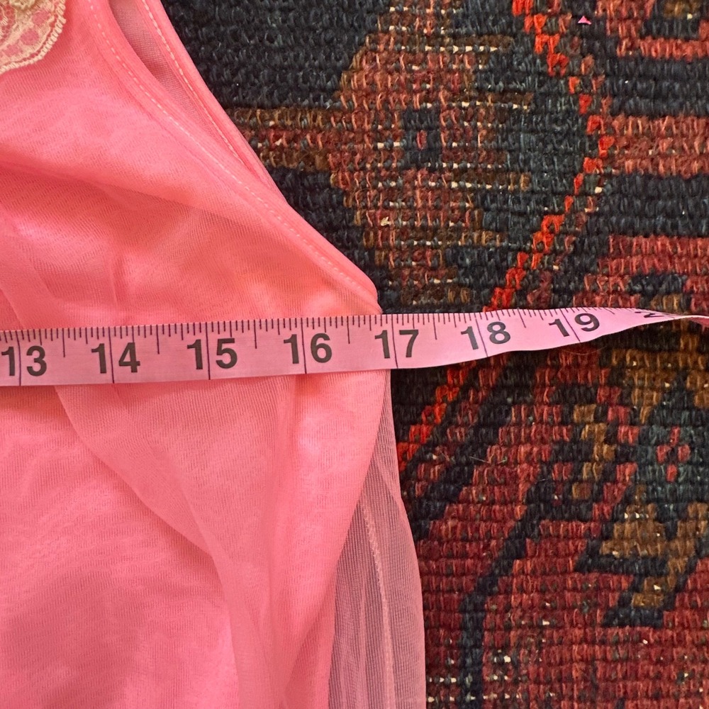 Vintage Pink Nylon Nightgown Sheer Mesh Overlay Lace Trim Babydoll Small - Picture 3 of 6